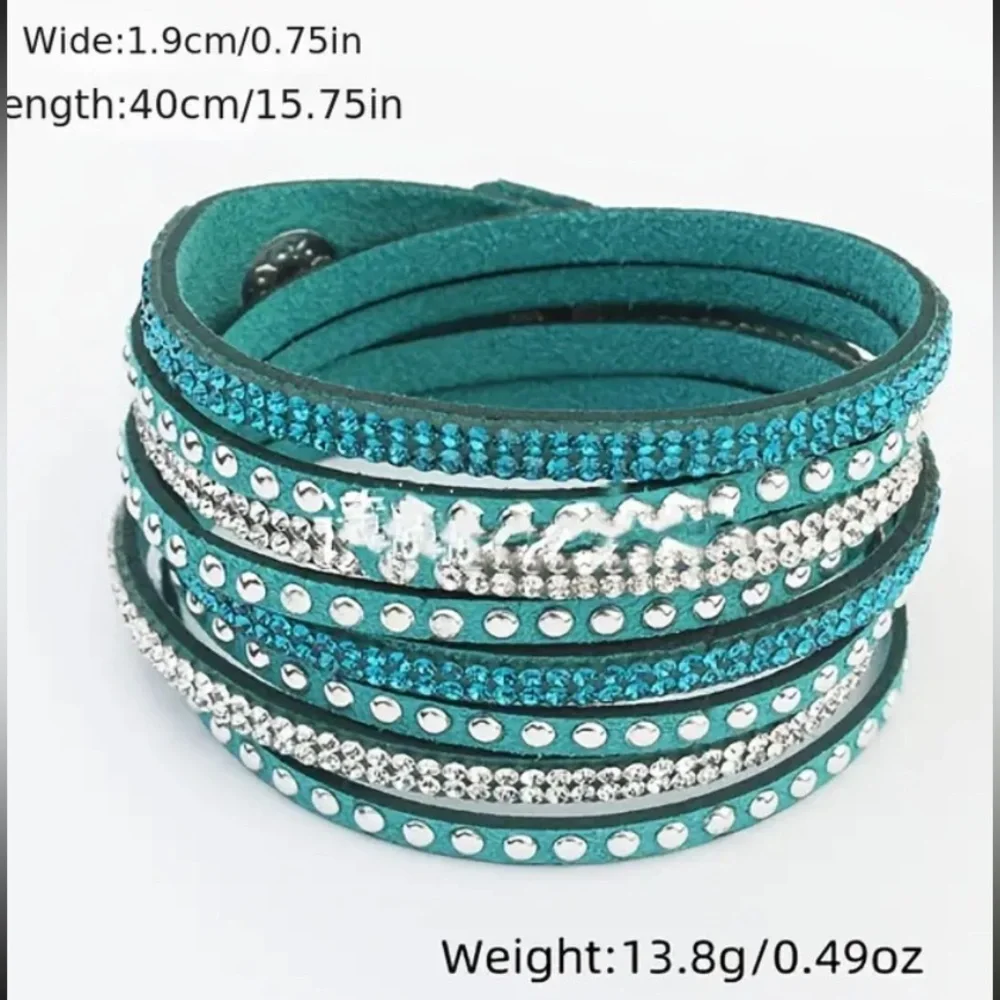 1 Pc Multilayer Woven PU Leather Rhinestone Studded Bracelet in GREY - Picture 3 of 3